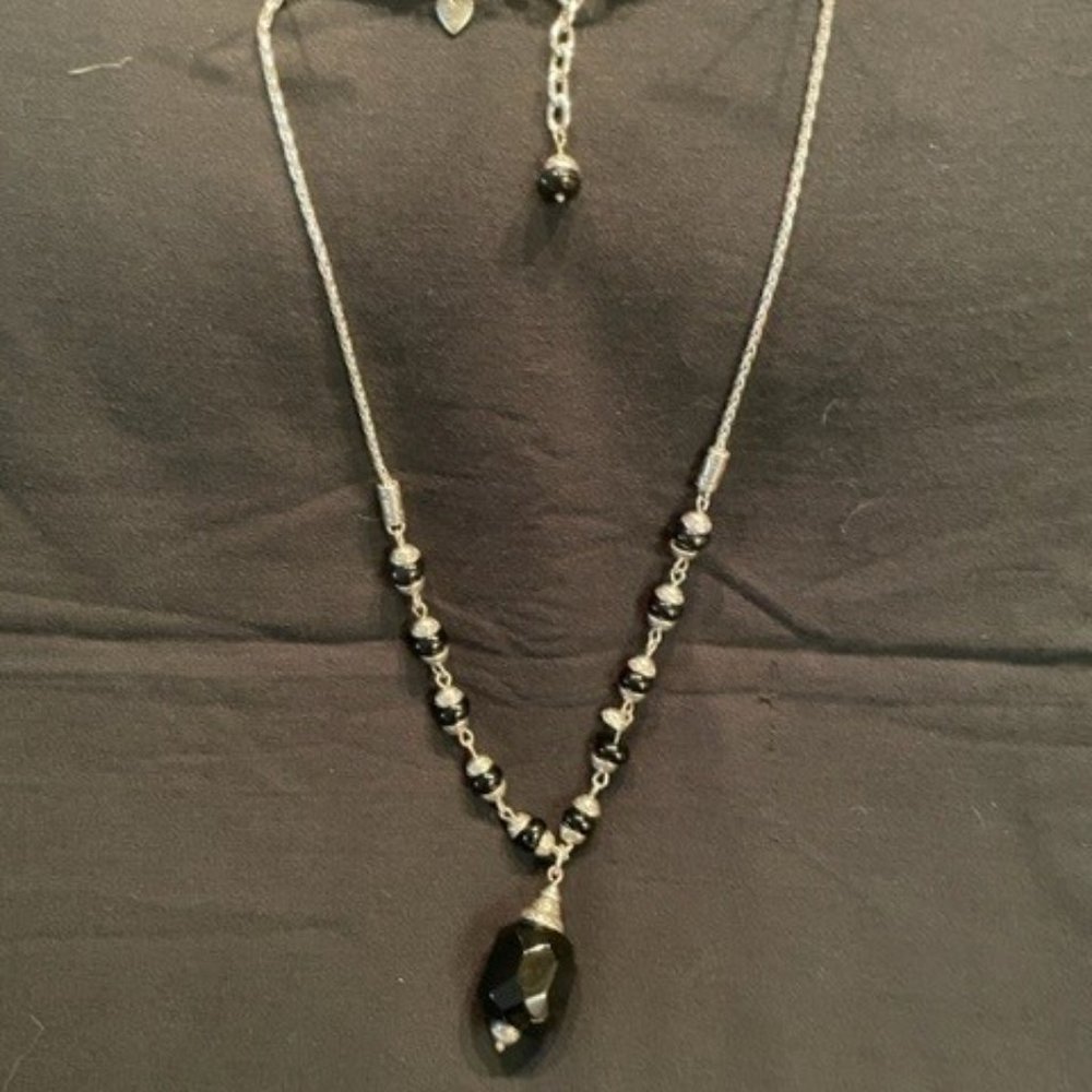 Brighton Black Glass Beaded Silver Plated Pendant Necklace